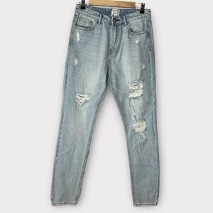 twelve by ontwelfth high rise denim jeans distressed ripped med wash